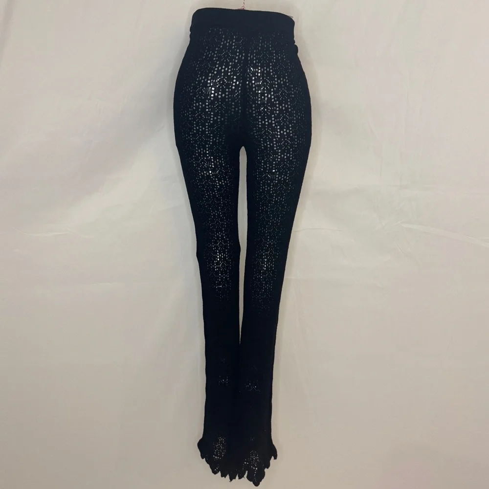 MAJORELLE Black Crochet Flared Pants